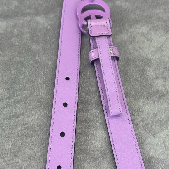 Gucci Azalea Double G Calfskin Enamel Monochrome 20mm Belt Purple 419417 95/38 - Picture 7 of 9